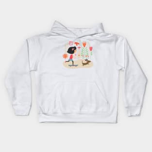 Girl on skateboard with her dog Kids Hoodie